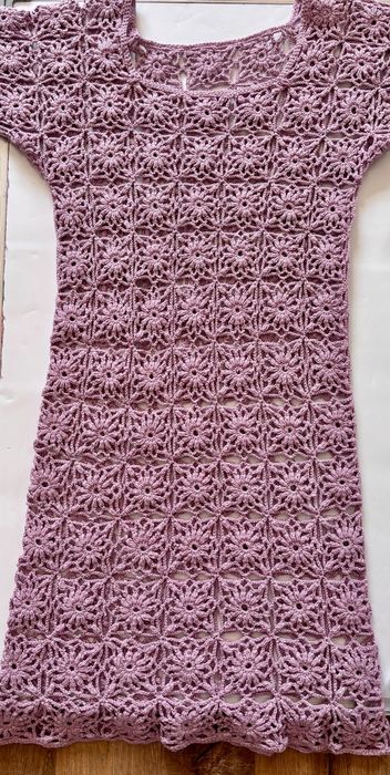 NOWA włoską sukienkę szydełkową kolor WRZOSOWY FIOLETOWY  S M