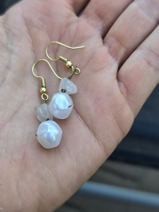 Wiszące kolczyki perełki, kwarc