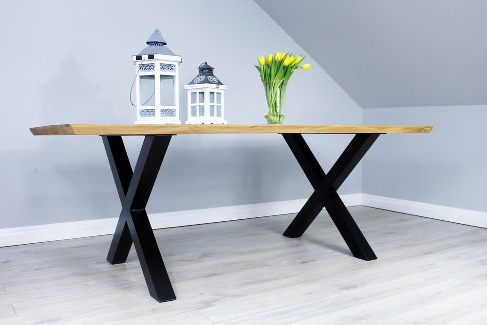 Nowoczesny stół z litego drewna Dąb  dębowy Jesion podstawą stalowa