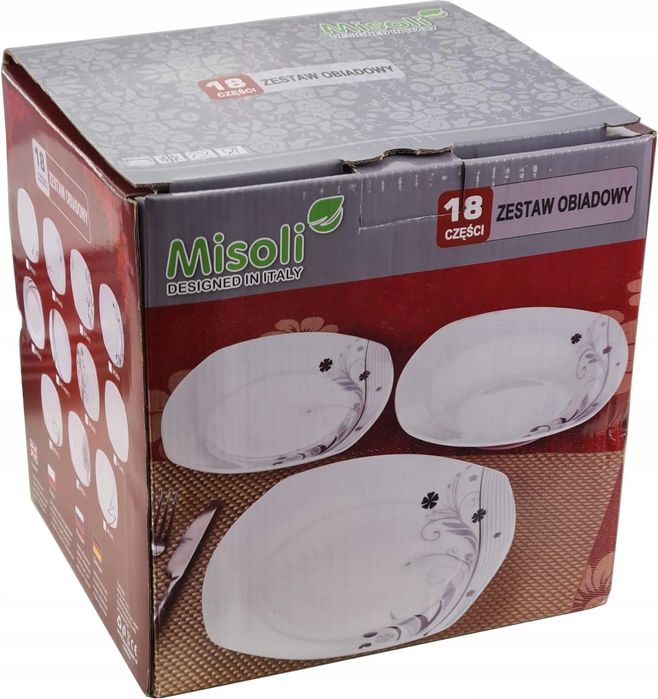 Serwis Obiadowy na 6 osób, Zestaw biały Kwadratowy 18 sztuk, MISOLI
