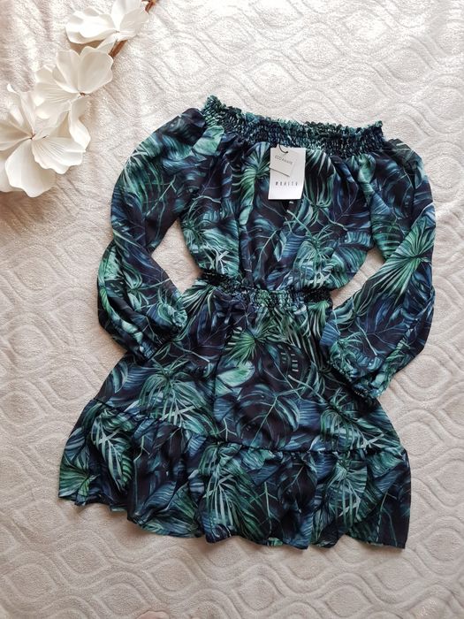 Mohito mini sukienka XS/S nowa z metką z falbanką zielona w kwiaty na wiosnę lato wakacje floralprint