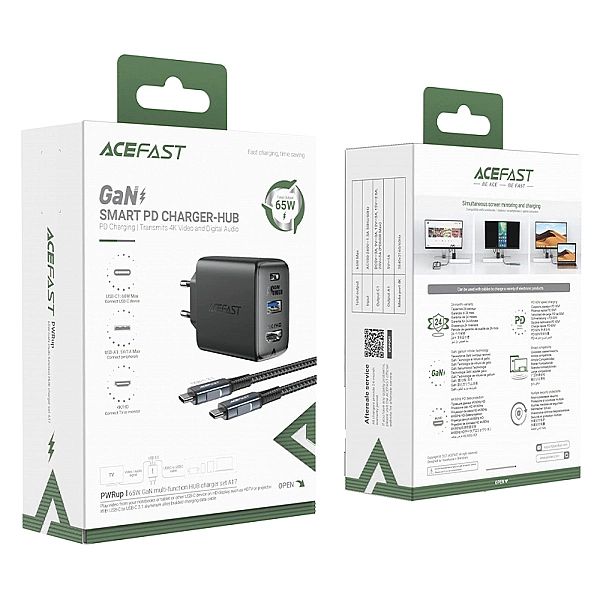 Ładowarka GaN Acefast A17/65W USB-C / USB-A, adapter HDMI 4K 60Hz (zes