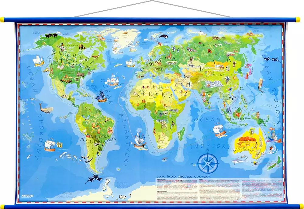 ŚWIAT MŁODEGO ODKRYWCY MAPA ŚCIENNA DLA DZIECI 580X380 MM. Lider Serwis Zbigniew Raszka. Nowy Produkt