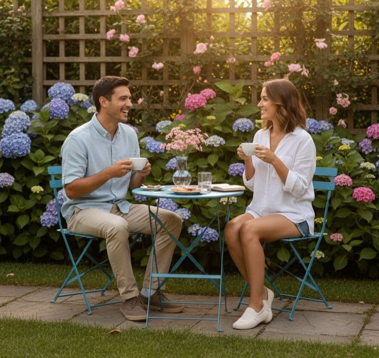 Zestaw bistro ogrodowy 3w1 niebieski – stół + 2 krzesła składane NOWY