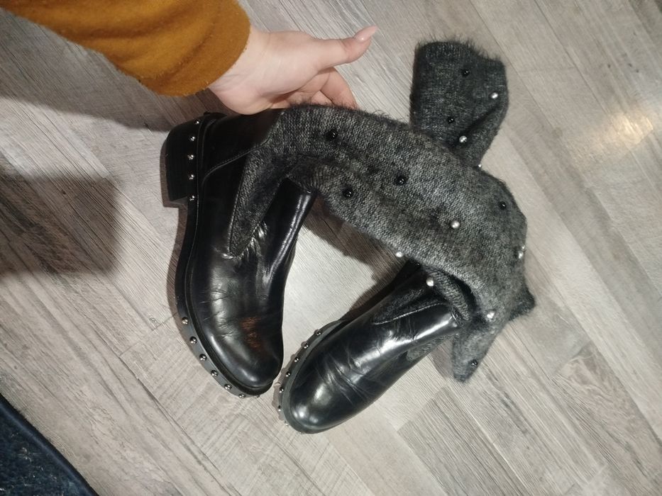 Kozaki skóra naturalna Zara wełniana góra rozmiar 37