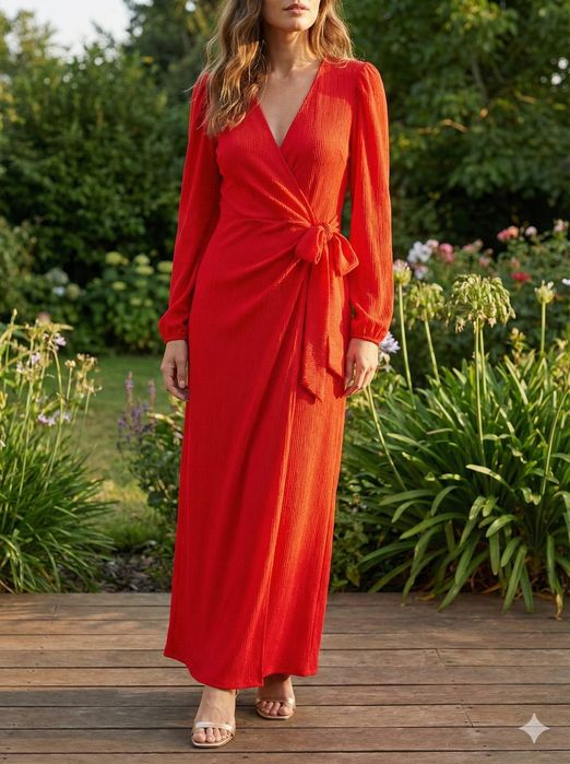 Vestido Midi Vermelho Cruzado Mango