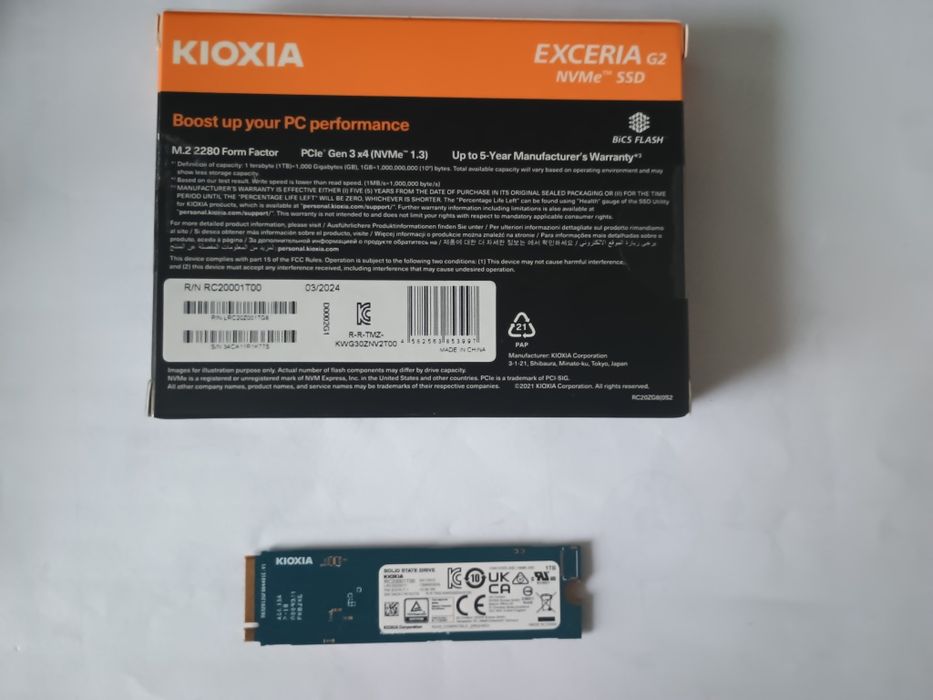 Dysk SSD  Kioxia 1TB M.2 PCIe 3.0 NVMe Exceria G2   GWARANCJA do 2029r.