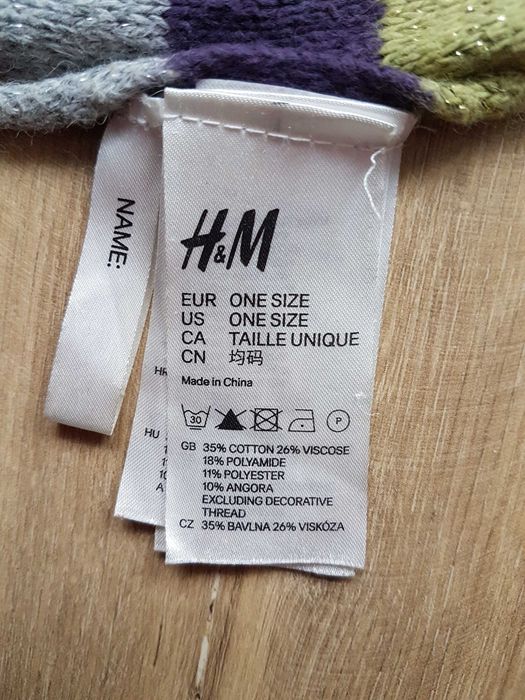 Zimowy szalik dziewczęcy H&M ONE SIZE 10% angora kolorowy kokardki