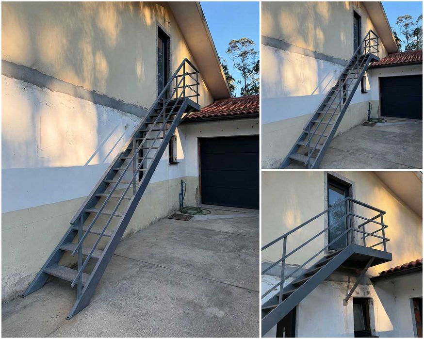 Escada exterior em ferro – estrutura metálica com patamar