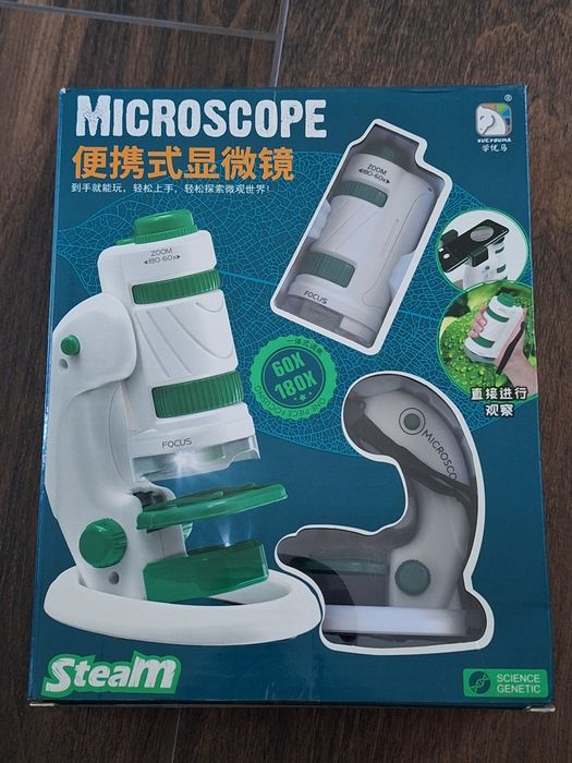 Mikroskop edukacyjny 60x–180x | Przenośny + Statyw LED + Adapter do telefonu