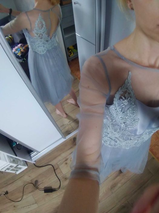 suknia wesele tiul gipiura szary 36/38 CHICHI