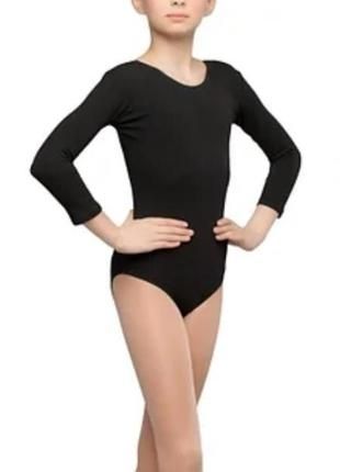Еластичний гімнастичний купальник з довгим рукавом чорного кольору