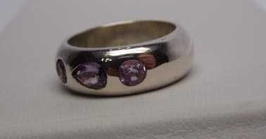 Srebrna obrączka naturalne ametysty R.14