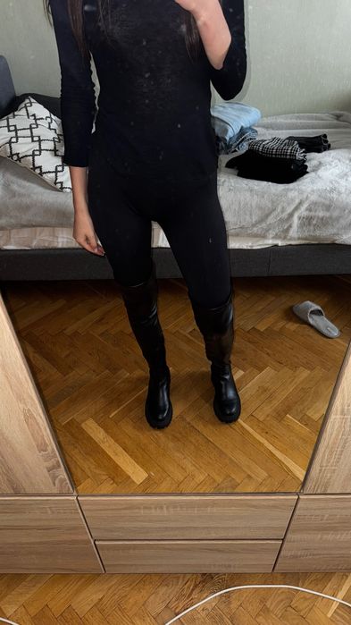 Ботфорты кожаные черные/ натуральная кожа/ высокие сапоги