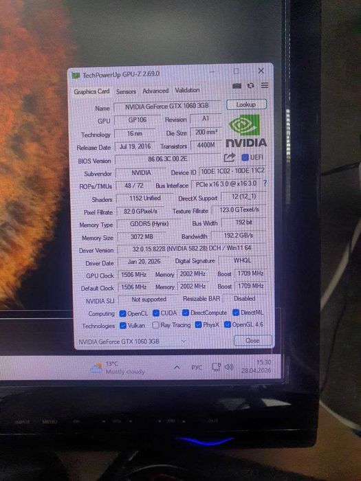 Видеокарта Inno3D GTX1060 3 Гб 192 bit GDDR5 в отличном состоянии.