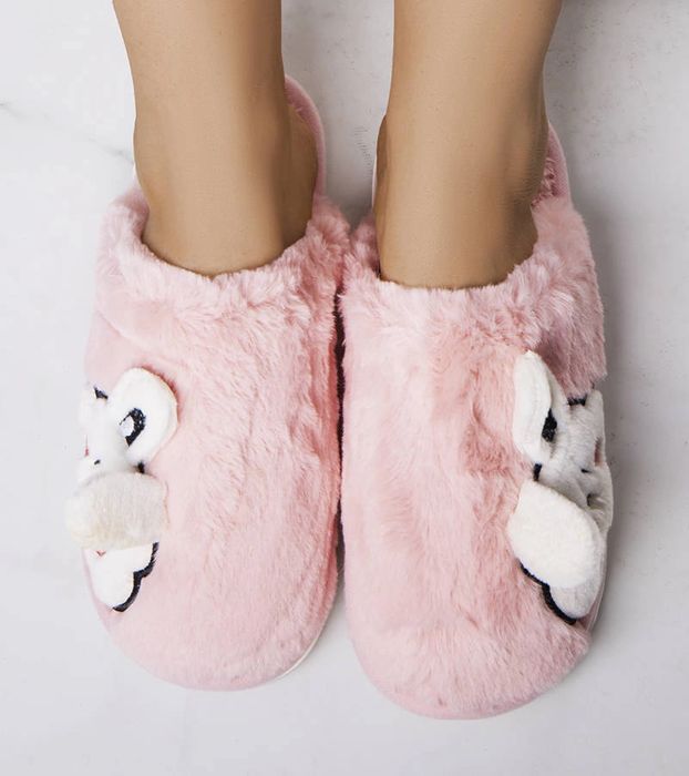 Różowe miękkie kapcie Half Bunny