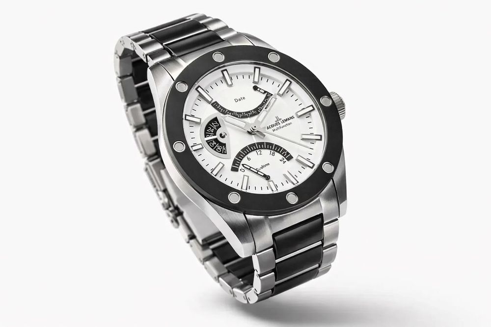 Jacques Lemans 1-1634 biała tarcza Duotime Date zegarek męski Multifunction