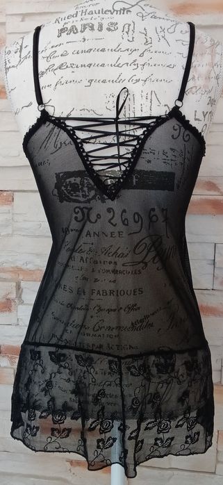 Czarna transparentna halka gorsetowa koronka sexy wiązanie S/M. WDCD