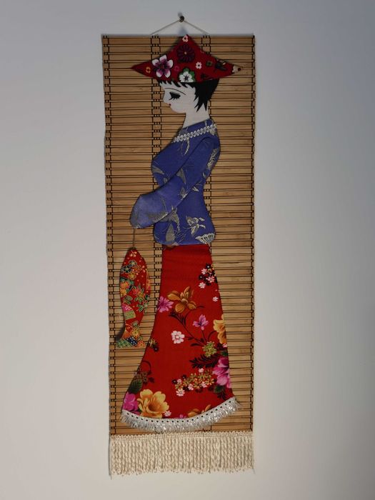 Wall scroll japoński gejsza handmade ozdoba zawieszka na ścianę  20x60