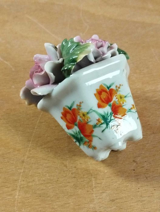 Vaso Floreira / Cesto de Flores Cerâmica Vintage