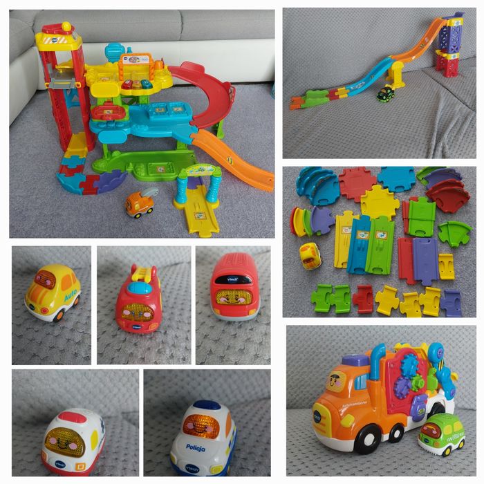 Garaż Tut Tut Vtech, rampa, tor delux, 9 aut, autotransporter - laweta