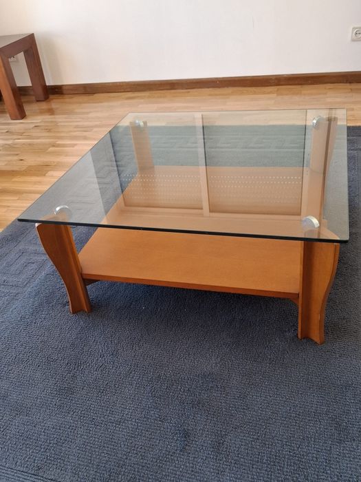 Mesa de Centro Vidro e Madeira/ Como Nova