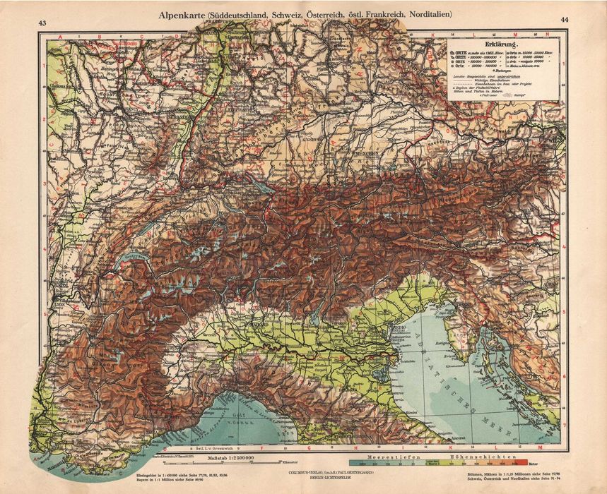 Alpy. Stara mapa 1925 r. oryginał