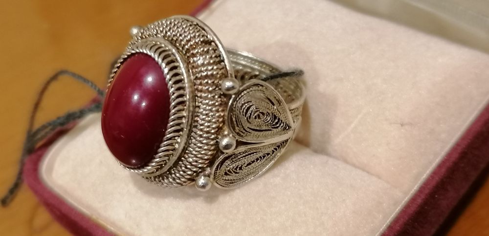 Anel antigo prata filigrana com Ágata