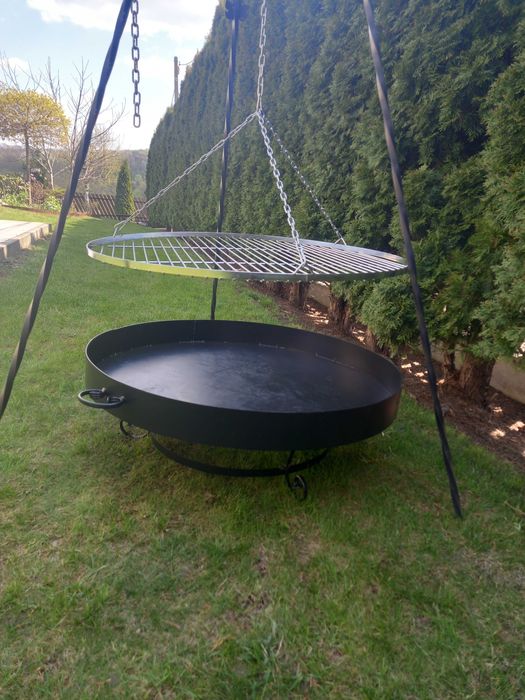 GRILL OGRODOWY o śr. 80 cm Trójnóg +Palenisko+Ruszt chromowany