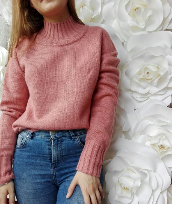 Sweter golf nowy next pudrowy róż akryl wełna