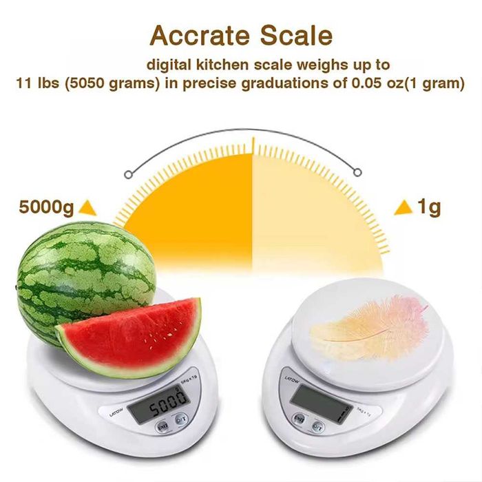 Balança Digital de Cozinha 5Kg x 1g LED – Kitchen Scale Portátil e