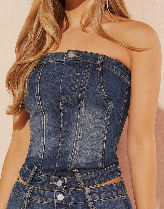 Bluzka Jeansowa Tuba Top Crop Shein S