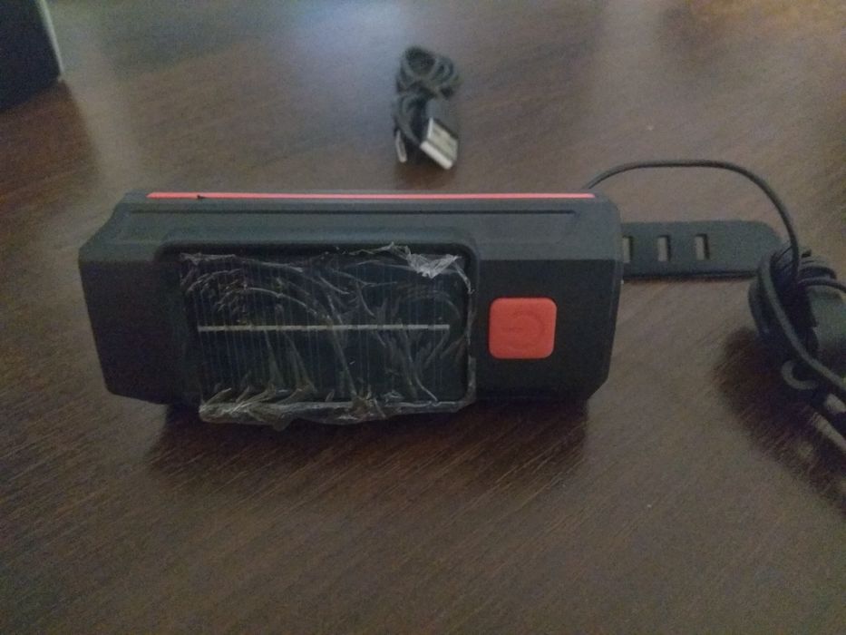 Аккумуляторный вело фонарь фара с звонком и солнечной батареей