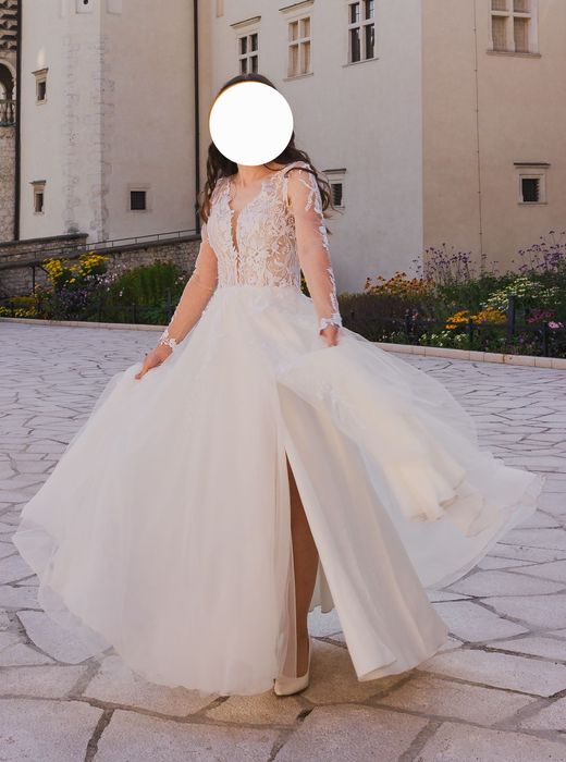 Elegancka suknia ślubna z długim rękawem XS/S