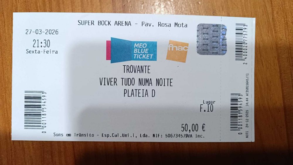 TROVANTE PORTO 27/03 - 2 bilhetes plateia D