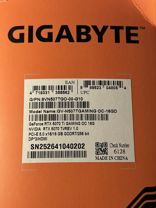 Видеокарта Gigabyte RTX 5070 Ti 16gb Gaming OC