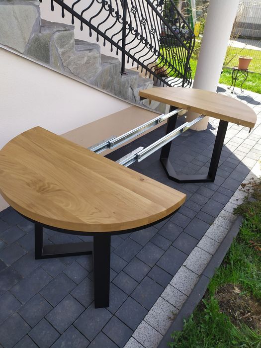 Okrągły  dębowy 90sr + 50 wkładka  rozkładany stół loft lity dąb