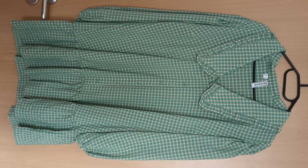 vintage sukienka w krat falbana retro Rainbow duży kołnierz