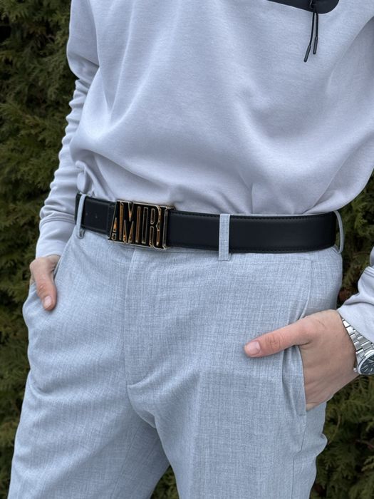 Ремінь Amiri чоловічий шкіряний чорний ремень Амири кожаный Амірі