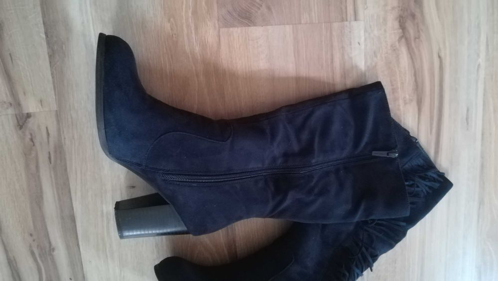 Damskie kozaki, długie, zamszowe, granatowe, rozmiar 39