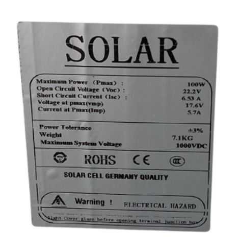 Панель солнечная Solar 100Вт 30x580x1200 мм