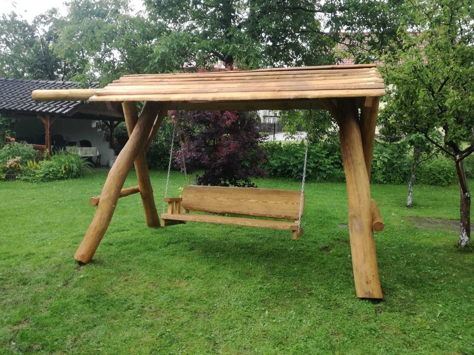 Drewniana huśtawka ogrodowa GRUBE BALE Stelaż huśtawki DO OGRODU +