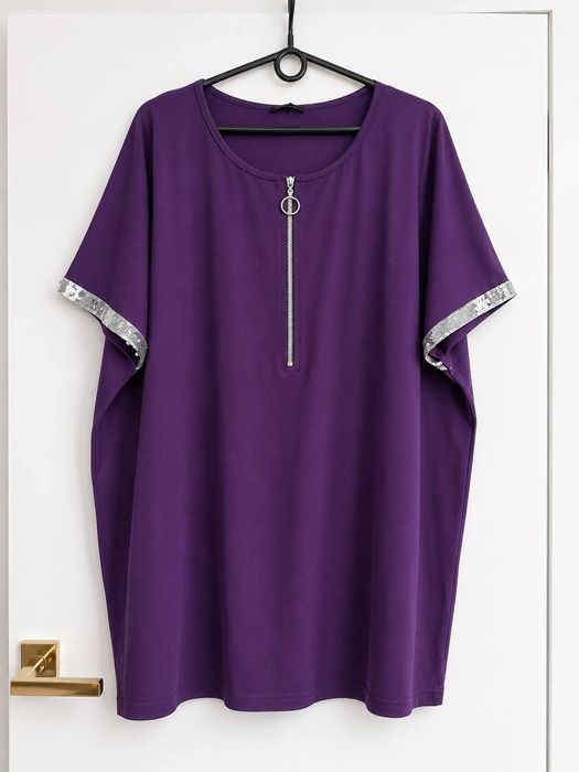Bluzka plus size bawełniana ozdobny zamek cekiny