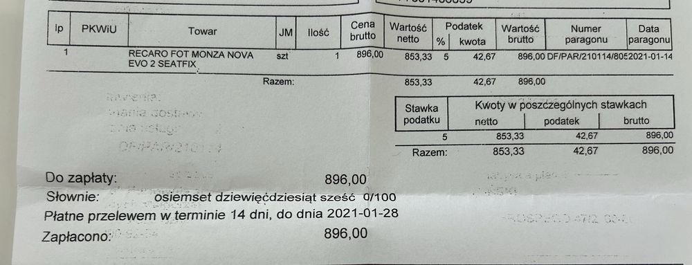 czarny fotelik samochodowy Recaro Monza Nova 2 Seatfix