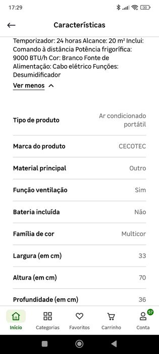 Ar Condicionado 9000Btu Cecotec