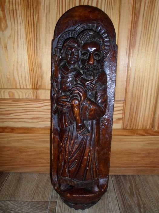 Stara płaskorzeźba do zawieszenia - drewno
