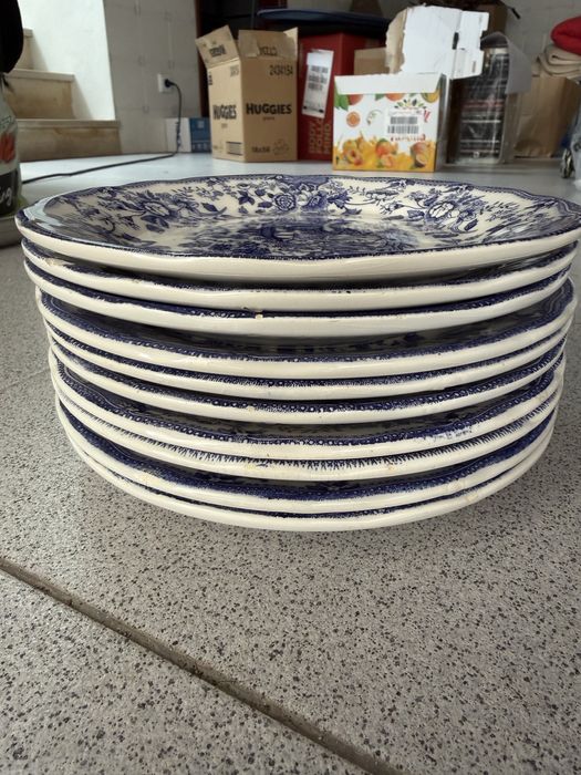 Conjunto 10 Pratos de Sobremesa Vintage Ironstone (Padrão Azul)