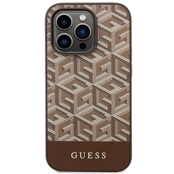 Etui Guess GCube Stripes MagSafe na iPhone 14 Pro - brązowe