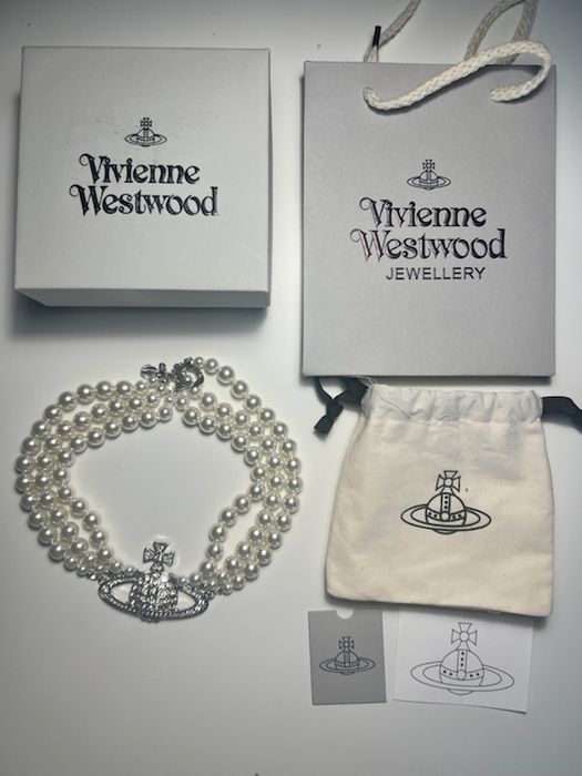 Naszyjnik srebrny vivienne westwood Saturn perły Silver