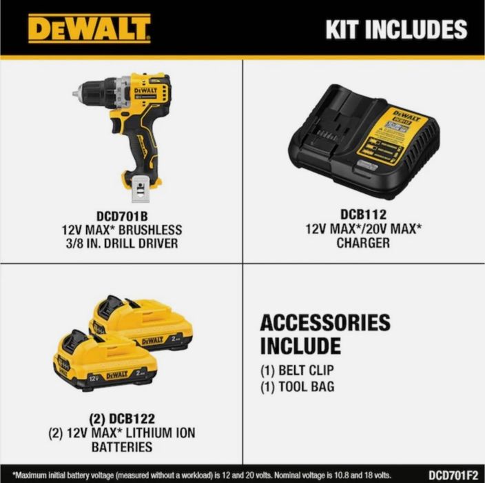 Безщітковий акумуляторний шуруповерт DEWALT DCD701F2 (DCD701D2) XTREME 12V MAX